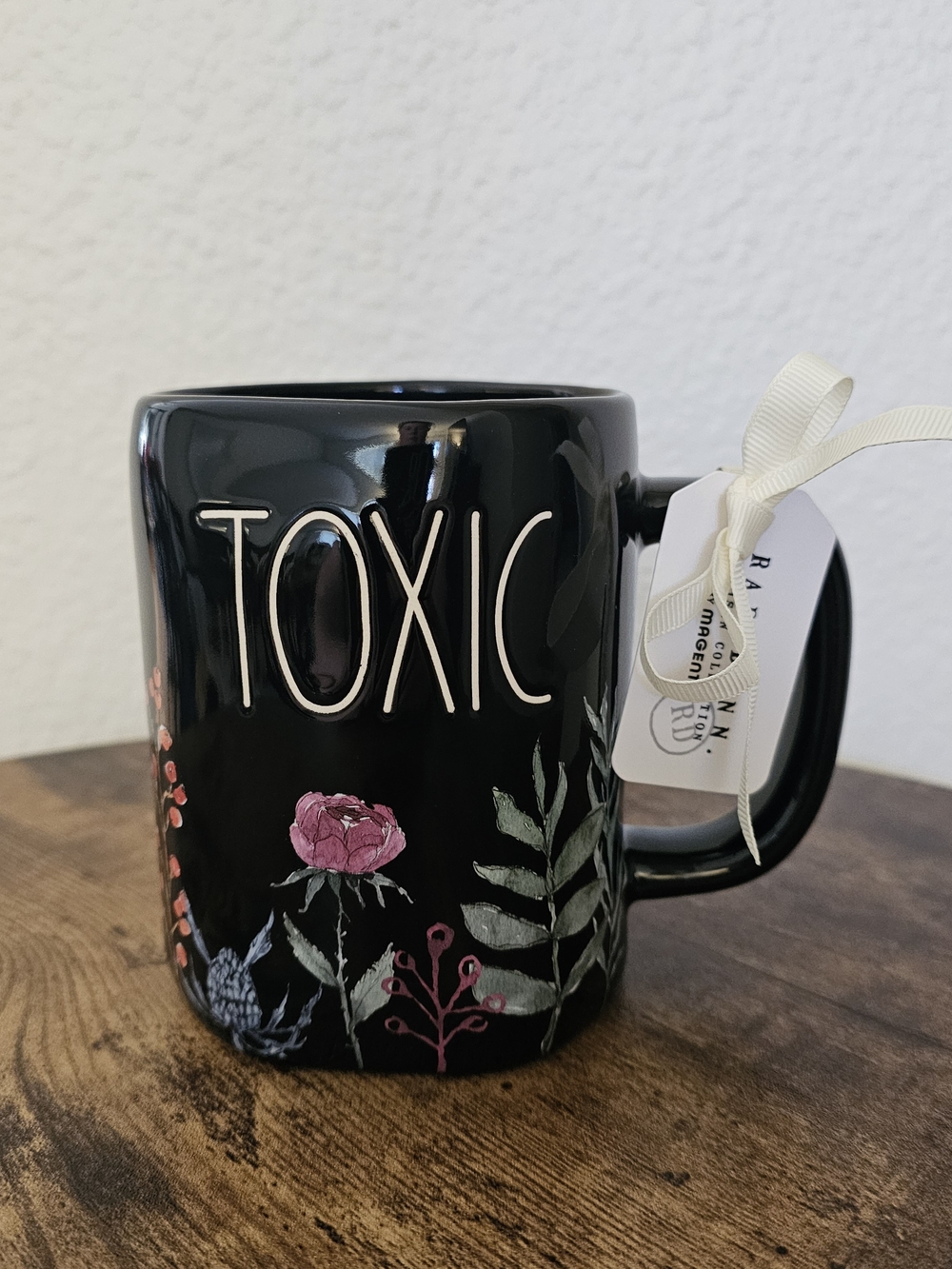 NWT Rae Dunn "TOXIC" Black Floral Halloween Coffee Mug Artisan Collection